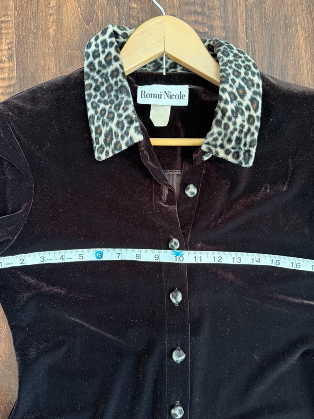 Ronni Nicole Brown Velvet Dress with Leopard Collar and Cuffs - Picture 3 of 8